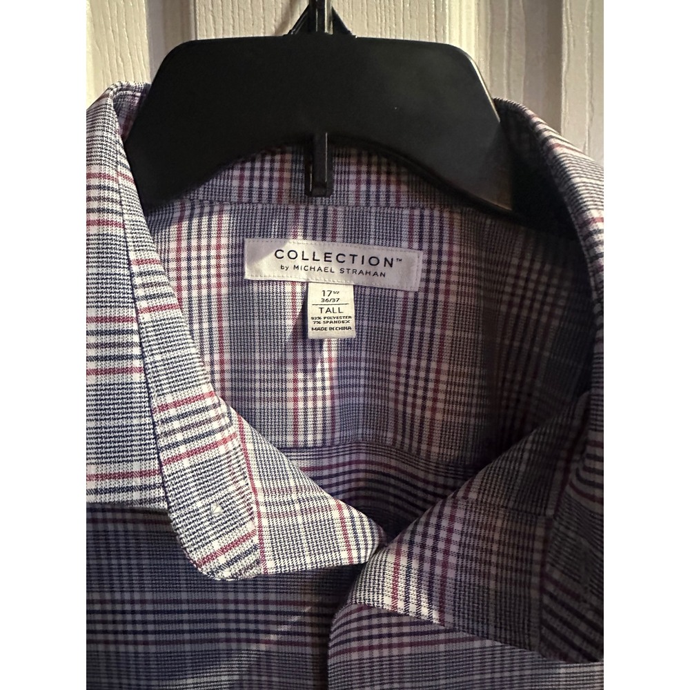 Michael Strahan Collection Mens 17 32 Tall Blue Plaid Dress Shirt Button Down